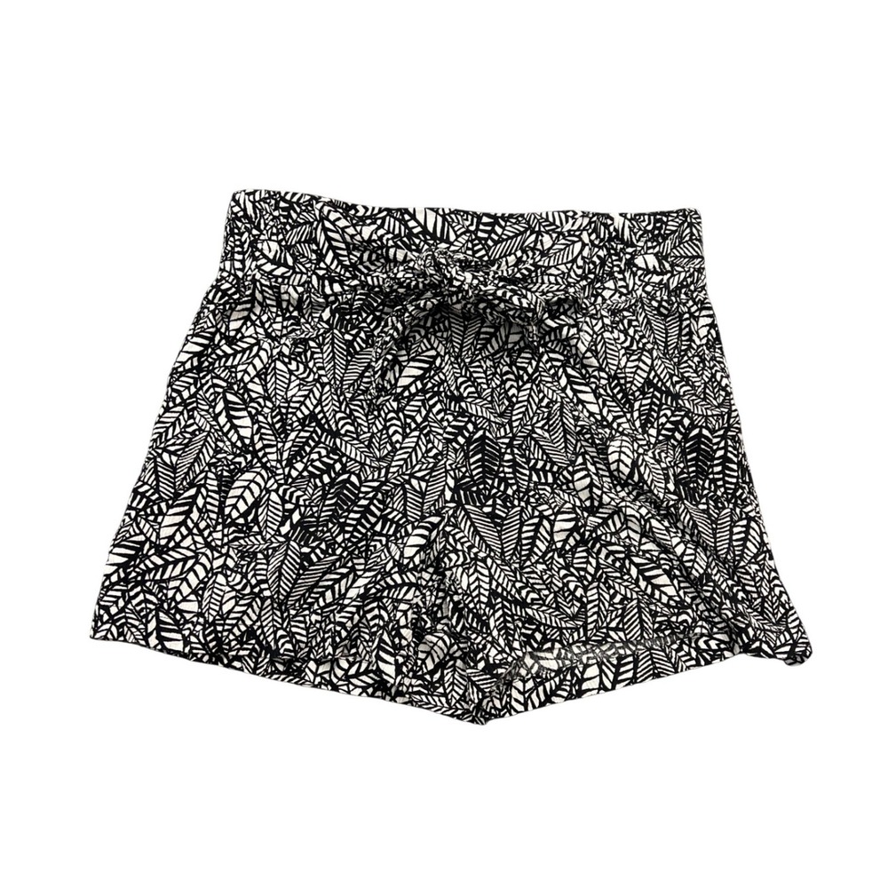 Robert Louis Leaf Print Shorts Womens Large Black White High Rise Tie Waist Boho